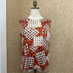 VTG 60s 70s retro orange & white polka dot geometric artsy abstract mod top